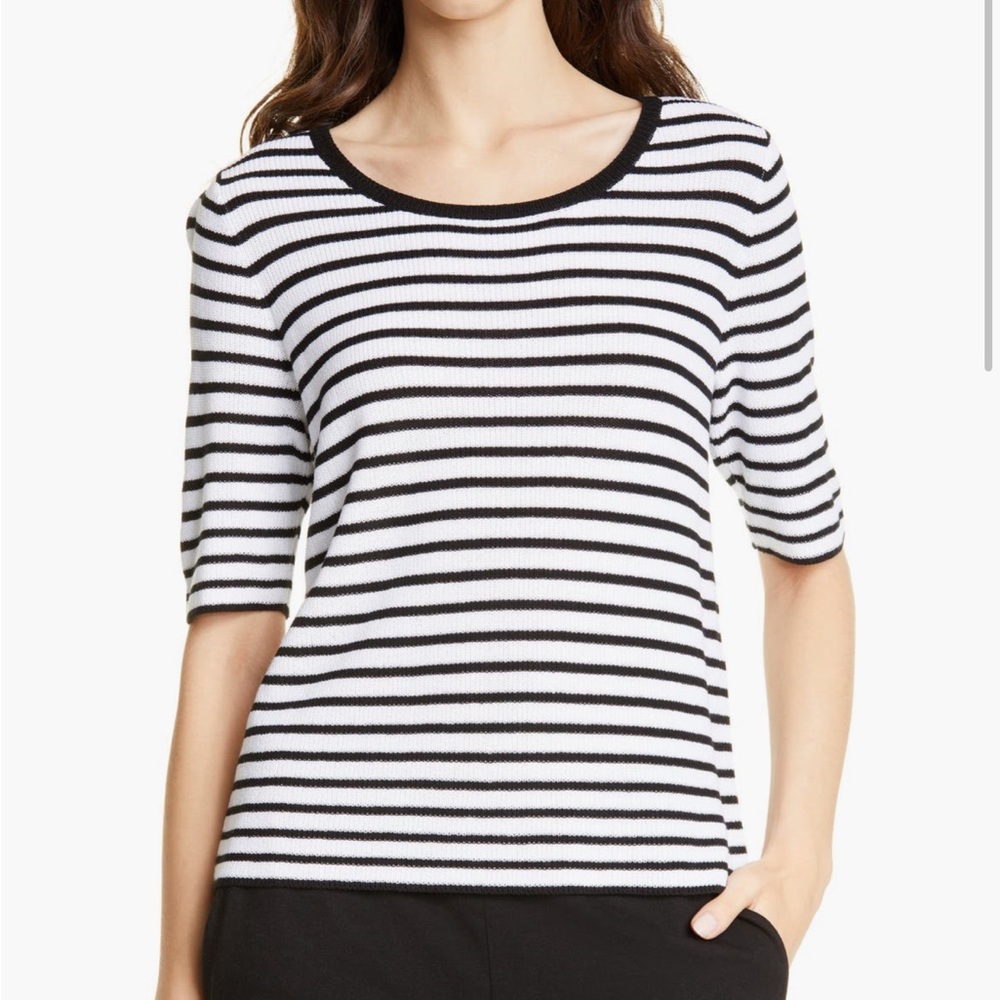 Spring Eileen Fisher Black & White Striped Knit Sweater